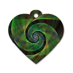 Green Spiral Fractal Wired Dog Tag Heart (two Sides) by Nexatart