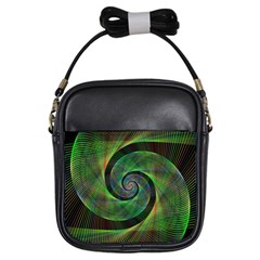 Green Spiral Fractal Wired Girls Sling Bags by Nexatart