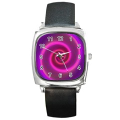 Pink Background Neon Neon Light Square Metal Watch by Nexatart