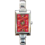 Red Spiral Swirl Pattern Seamless Rectangle Italian Charm Watch Front