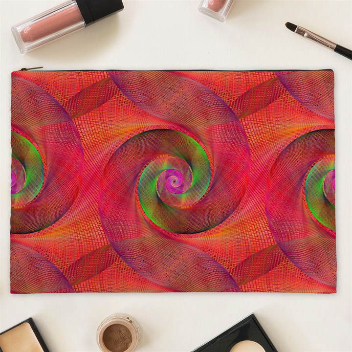 Red Spiral Swirl Pattern Seamless Cosmetic Bag (XXL) 