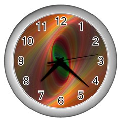 Ellipse Fractal Orange Background Wall Clocks (silver)  by Nexatart