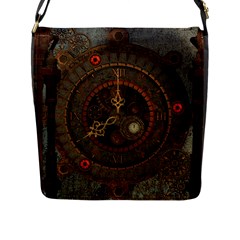 Steampunk, Awesome Clocks Flap Messenger Bag (l)  by FantasyWorld7