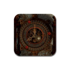 Steampunk, Awesome Clocks Rubber Square Coaster (4 Pack)  by FantasyWorld7