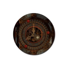 Steampunk, Awesome Clocks Rubber Coaster (round)  by FantasyWorld7