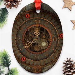 Steampunk, Awesome Clocks Oval Ornament (two Sides) by FantasyWorld7