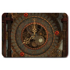 Steampunk, Awesome Clocks Large Doormat  by FantasyWorld7