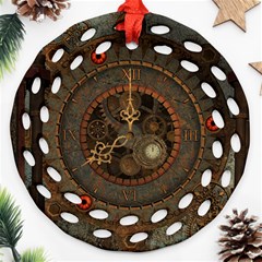 Steampunk, Awesome Clocks Ornament (round Filigree) by FantasyWorld7