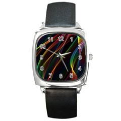 Rainbow Ribbons Square Metal Watch by Nexatart