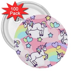 Unicorn Rainbow 3  Buttons (100 Pack)  by Nexatart