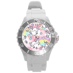 Unicorn Rainbow Round Plastic Sport Watch (l) by Nexatart