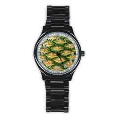 Pineapple Pattern Stainless Steel Round Watch by Nexatart