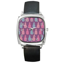 Pineapple Pattern Square Metal Watch