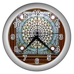 Stained Glass Window Library Of Congress Wall Clocks (silver)  by Nexatart