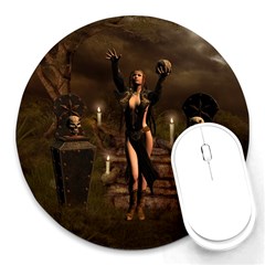 The Dark Side, Dark Fairy With Skulls In The Night Round Mousepads by FantasyWorld7