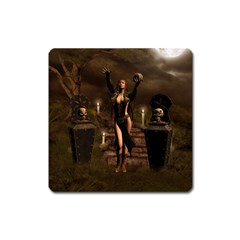 The Dark Side, Dark Fairy With Skulls In The Night Square Magnet by FantasyWorld7