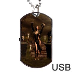 The Dark Side, Dark Fairy With Skulls In The Night Dog Tag Usb Flash (two Sides) by FantasyWorld7