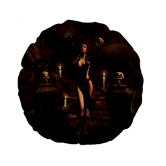 The Dark Side, Dark Fairy With Skulls In The Night Standard 15  Premium Round Cushions by FantasyWorld7