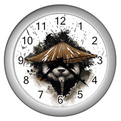 Warrior Panda T Shirt Wall Clocks (silver)  by AmeeaDesign