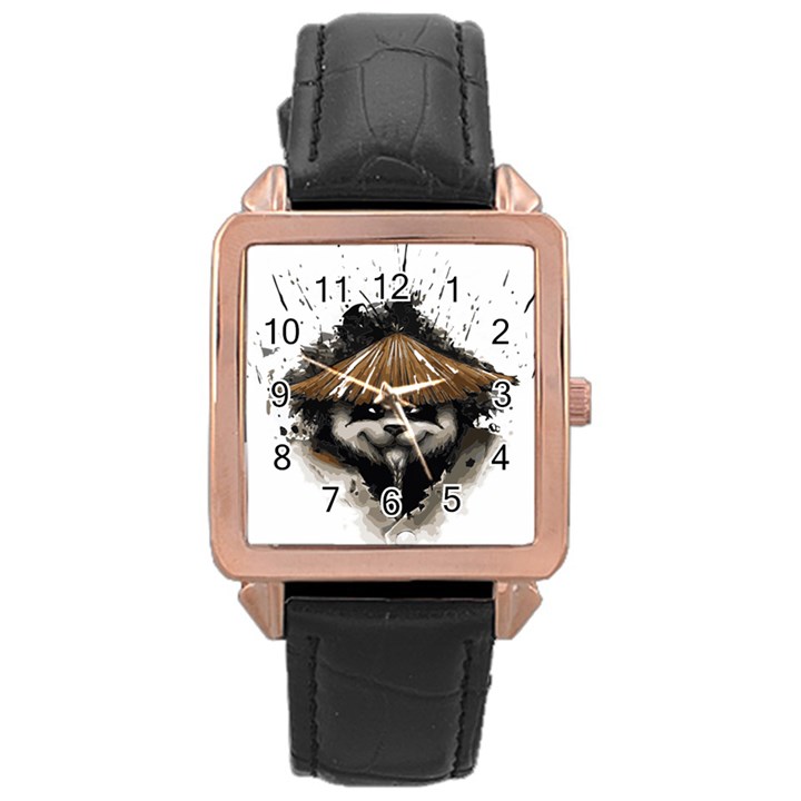 Warrior Panda T Shirt Rose Gold Leather Watch 