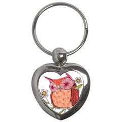 Summer Colourful Owl T Shirt Key Chains (heart)  by AmeeaDesign