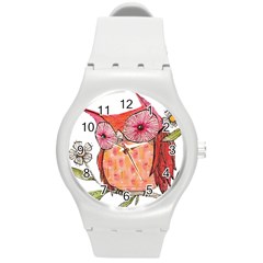 Summer Colourful Owl T Shirt Round Plastic Sport Watch (m) by AmeeaDesign