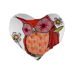 Summer Colourful Owl T Shirt Standard 16  Premium Flano Heart Shape Cushions by AmeeaDesign