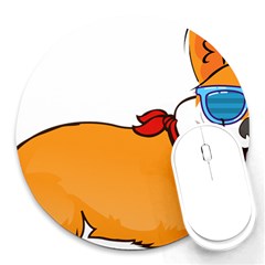 Corgi With Sunglasses And Scarf T Shirt Round Mousepads by AmeeaDesign