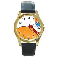 Corgi With Sunglasses And Scarf T Shirt Round Gold Metal Watch by AmeeaDesign