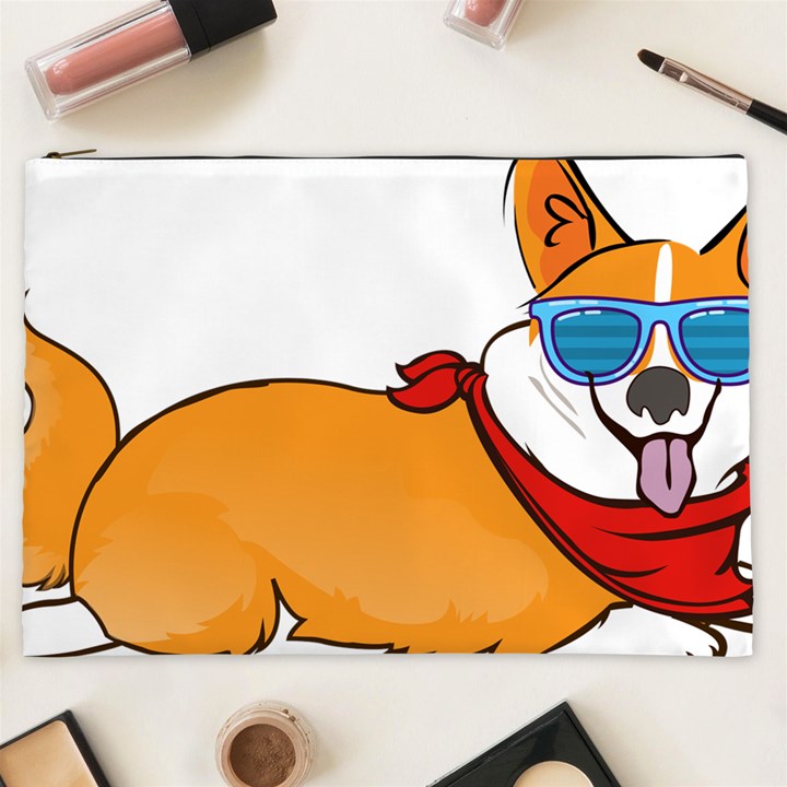 Corgi With Sunglasses And Scarf T Shirt Cosmetic Bag (XXL) 