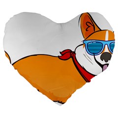 Corgi With Sunglasses And Scarf T Shirt Large 19  Premium Flano Heart Shape Cushions by AmeeaDesign