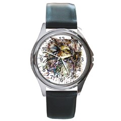 Angry And Colourful Owl T Shirt Round Metal Watch by AmeeaDesign