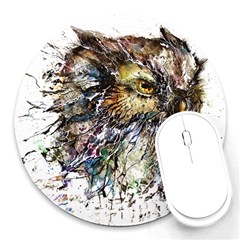 Angry And Colourful Owl T Shirt Round Mousepads by AmeeaDesign