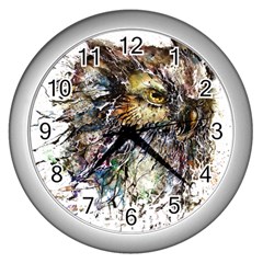 Angry And Colourful Owl T Shirt Wall Clocks (silver)  by AmeeaDesign