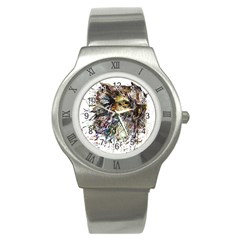 Angry And Colourful Owl T Shirt Stainless Steel Watch by AmeeaDesign