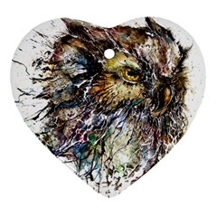 Angry And Colourful Owl T Shirt Heart Ornament (two Sides) by AmeeaDesign