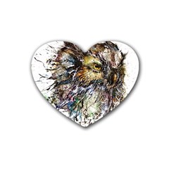 Angry And Colourful Owl T Shirt Heart Coaster (4 Pack)  by AmeeaDesign