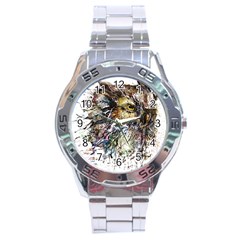 Angry And Colourful Owl T Shirt Stainless Steel Analogue Watch by AmeeaDesign