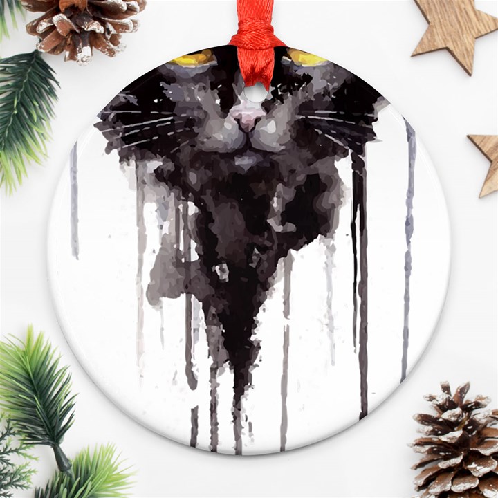 Angry Cat T Shirt Ornament (Round)