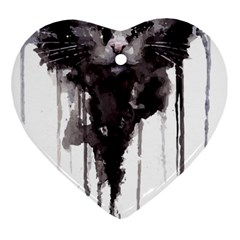 Angry Cat T Shirt Heart Ornament (two Sides) by AmeeaDesign