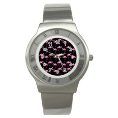 Flamingo Pattern Stainless Steel Watch by Valentinaart