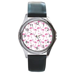 Flamingo Pattern Round Metal Watch by Valentinaart