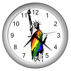 Pride Statue Of Liberty  Wall Clocks (silver)  by Valentinaart