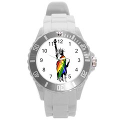 Pride Statue Of Liberty  Round Plastic Sport Watch (l) by Valentinaart