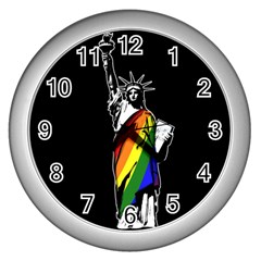 Pride Statue Of Liberty  Wall Clocks (silver)  by Valentinaart