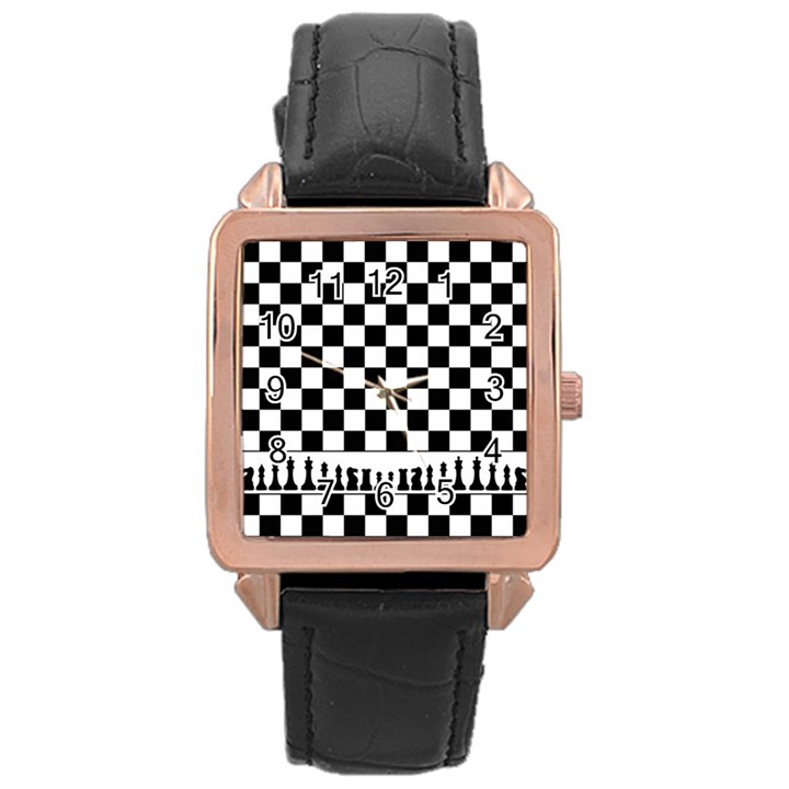 Chess  Rose Gold Leather Watch 