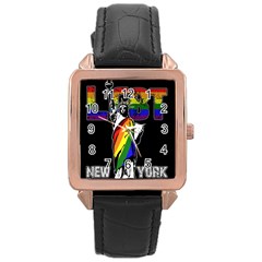 Lgbt New York Rose Gold Leather Watch  by Valentinaart