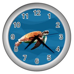 Sea Turtle Wall Clocks (silver)  by Valentinaart