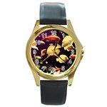 Tropical fish Round Gold Metal Watch Front