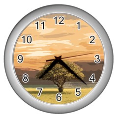 Landscape Wall Clocks (silver)  by Valentinaart